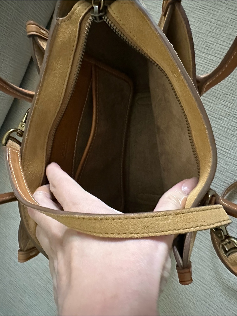 Polo by Ralph Lauren Tan Suede Satchel with Brown Leather Trim - Picture 6 of 12